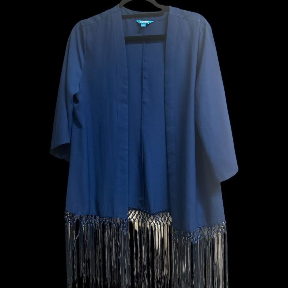 Royal Blue Cover up top, Shawl with Fringe/ knotted tassels kimono
